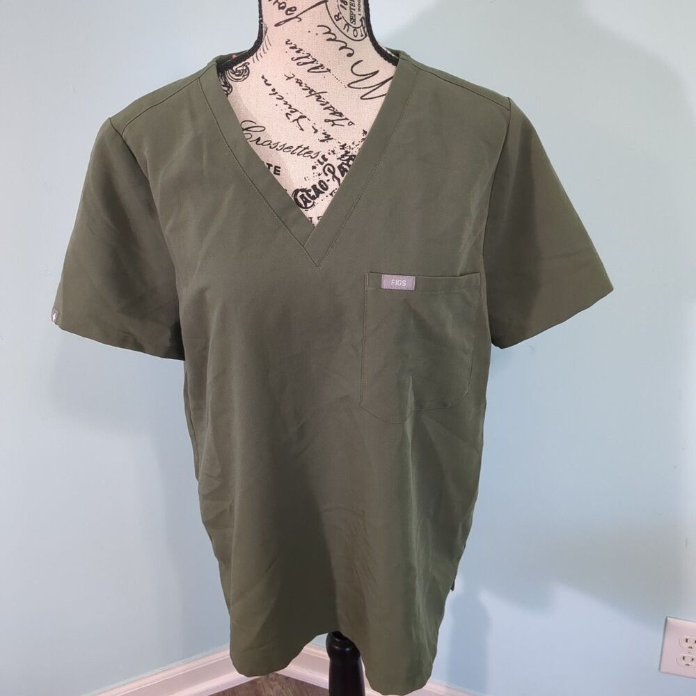 Figs Scrub Top Womens large Army Green Catarina Shirt Medical Nursing Stretch